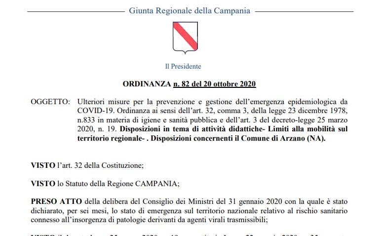 Coronavirus Campania L Ordinanza Di De Luca In Pdf Stop Spostamenti