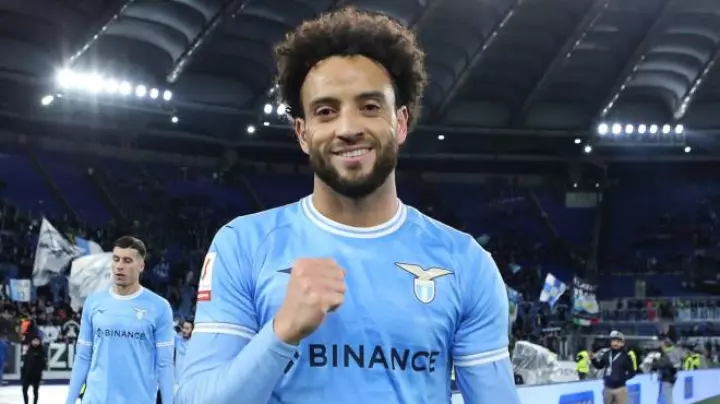 Felipe Anderson of Lazio celebrates the victory at the end of the Italian Cup round of 16 soccer match between SS Lazio and Bologna FC at Olimpico stadium in Rome, Italy, 19 January 2023. ANSA/FEDERICO PROIETTI