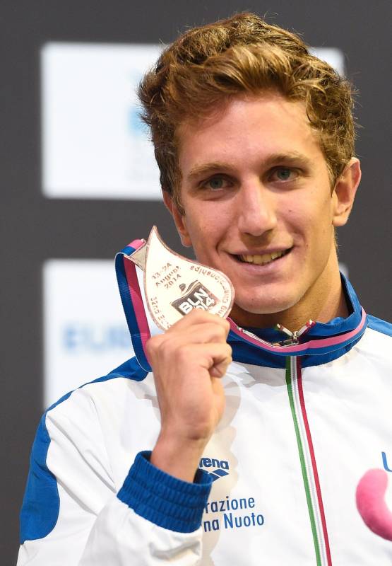 Luca Leonardi con la medaglia di bronzo al collo (Afp)