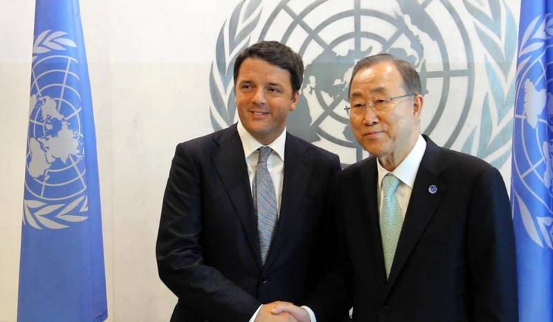 Renzi con Ban Ki-moon (Ansa)