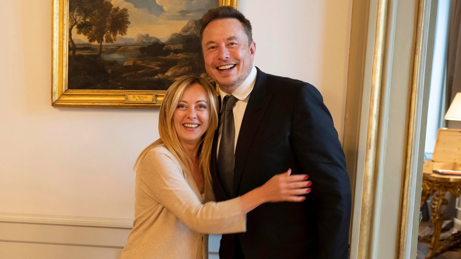 L'incontro tra la premier Giorgia Meloni ed Elon Musk a Palazzo Chigi il 15 giugno 2023 (Ansa)