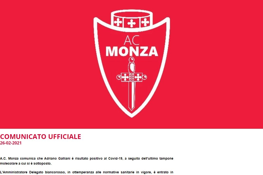 Monza, la nota: Galliani positivo al Covid