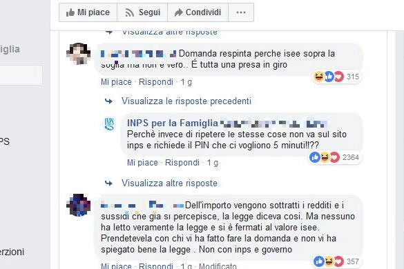 Dalla pagina Facebook 'Inps per la famiglia'