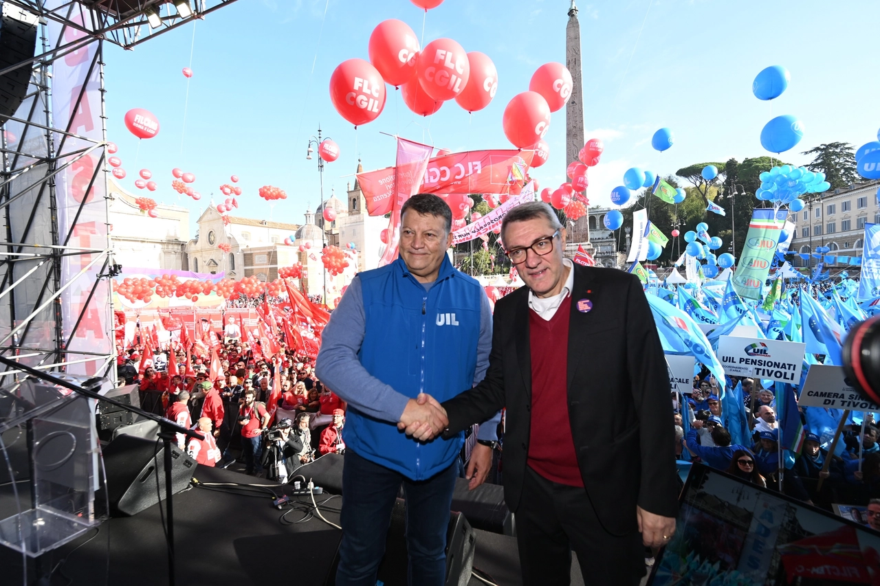 Landini e Bombardieri alla manifestazione in piazza del Popolo