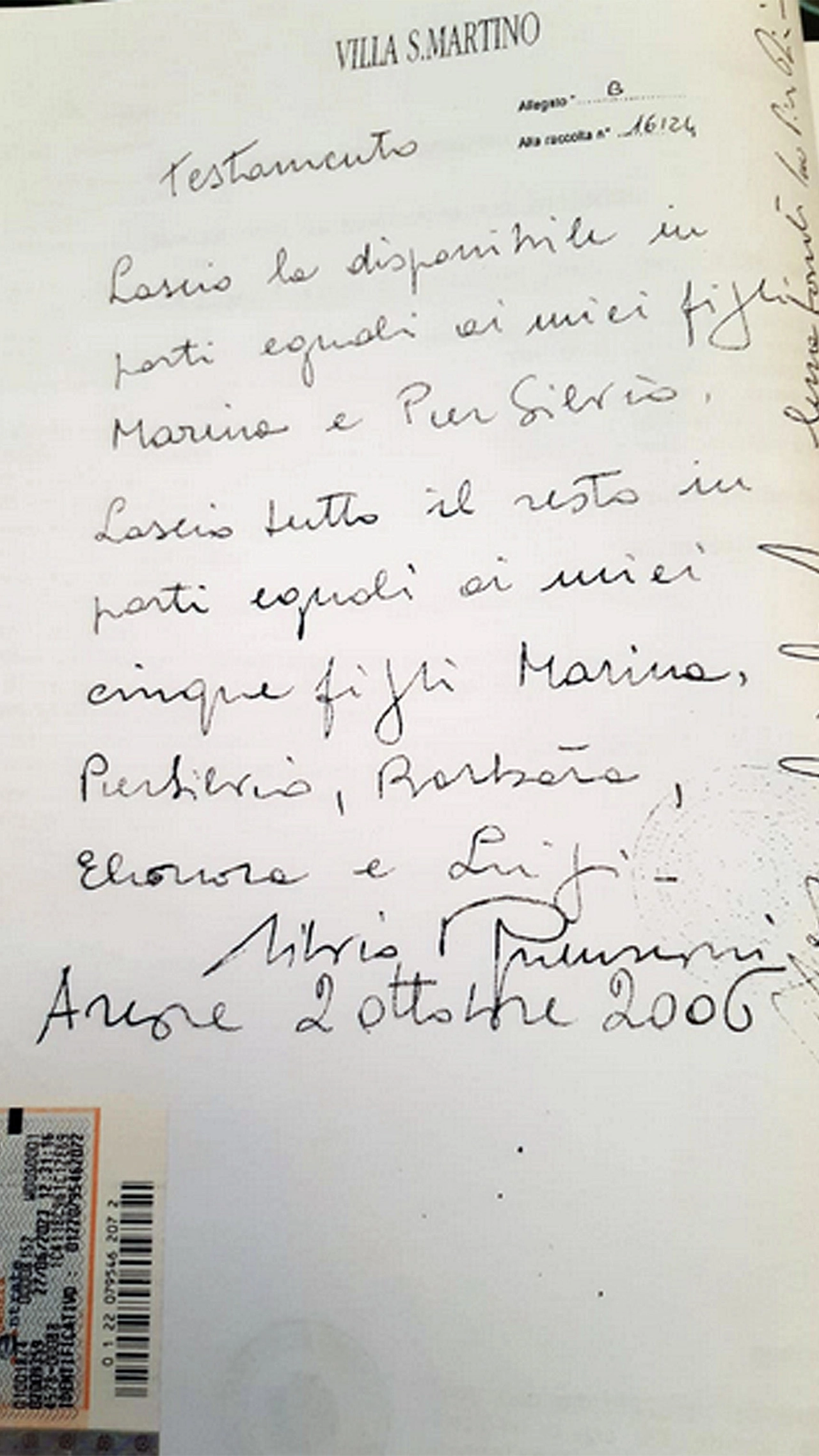 Il testamento di Silvio Berlusconi (Ansa)