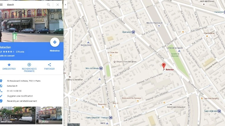 Google Maps ti manda al Bataclan se digiti  Daesh (Isis) (Dire)