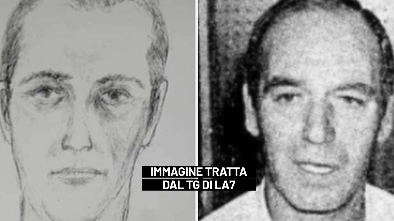 A destra la foto di Mario Meneguzzi, a sinistra l'identikit dell'uomo che era a colloquio con Emanuela la sera della scomparsa (TgLa7)