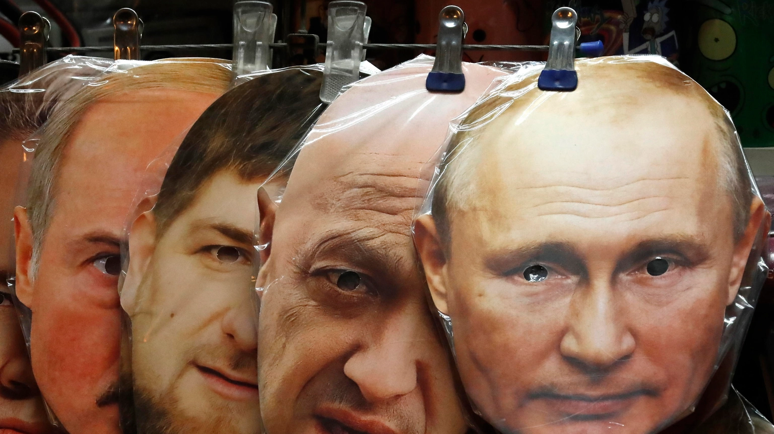 Le maschere di Putin, Prigozhin, Lukaschenko e Kadyrov