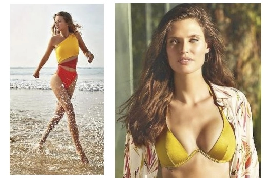 A sinistra modella indossa Vilebrequin, a destra Bianca Balti con la collezione Yamamay