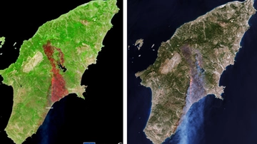 Incendio a Rodi, l’area bruciata vista dal satellite: è allerta polveri sottili