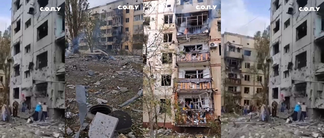 La zona residenziale di Kherson colpita dalle bombe