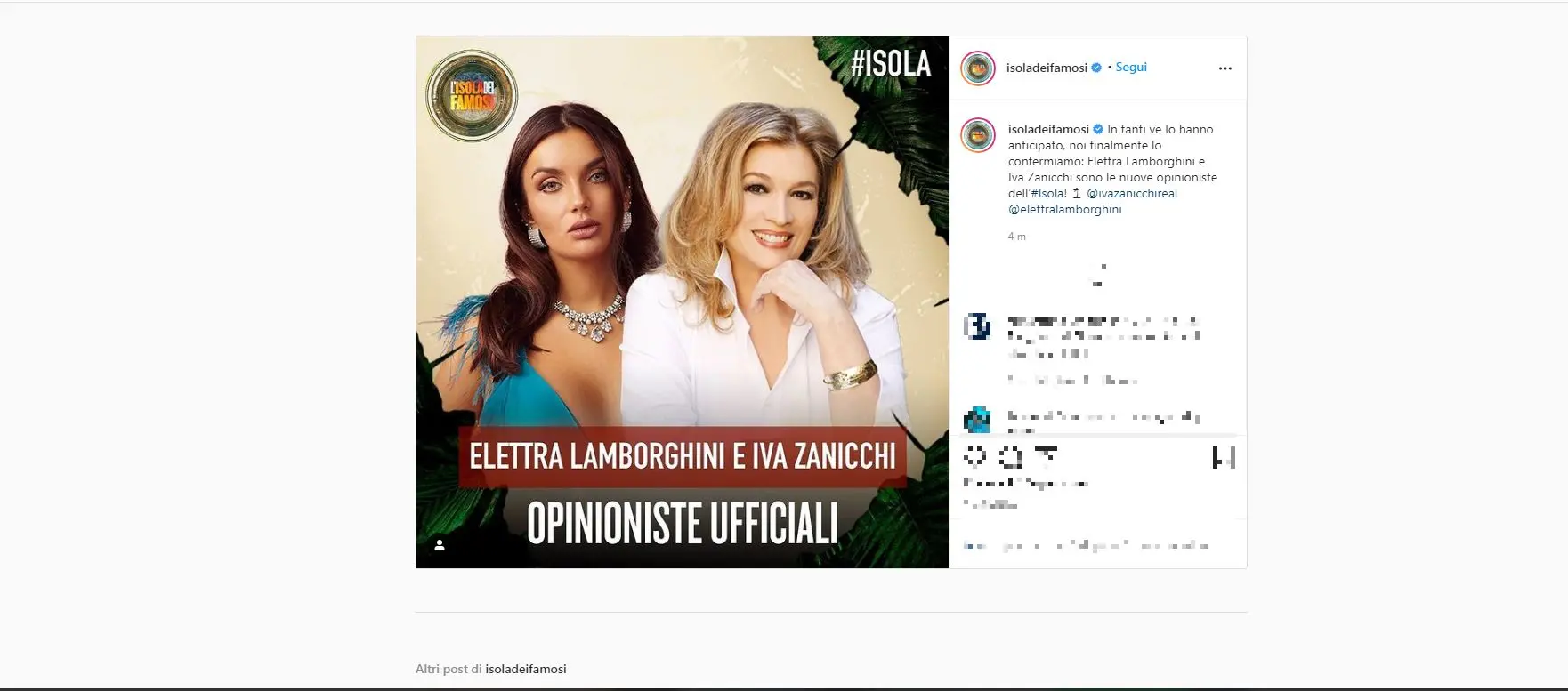 Isola dei Famosi 2021: la data d'inizio. Elettra Lamborghini e Iva Zanicchi opinioniste