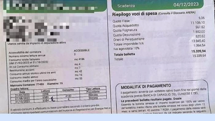 Bolletta da 15mila euro. Anziana finisce in coma