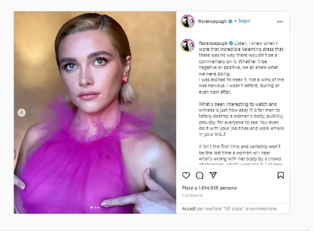 Moda, Florence Pugh contro gli haters dopo la sfilata di Valentino