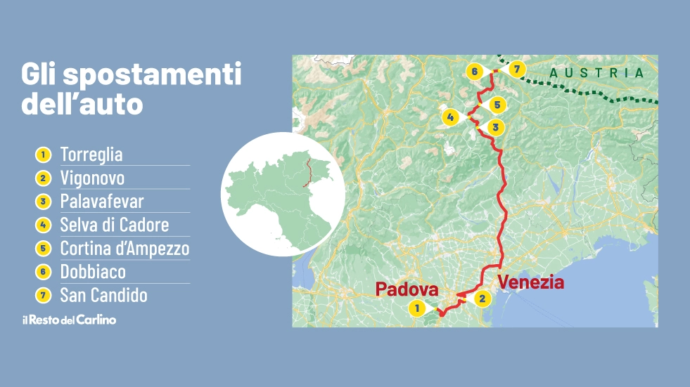 Il percorso dell'auto in fuga: la Fiat Grande Punto nera di Filippo