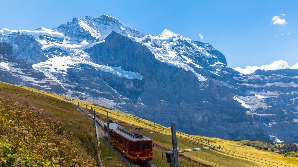 Train running under the Jungfrau