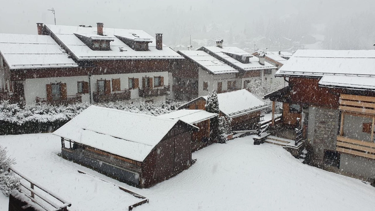 Torna la neve sulle Dolomiti, imbiancata Falcade (foto Ansa)