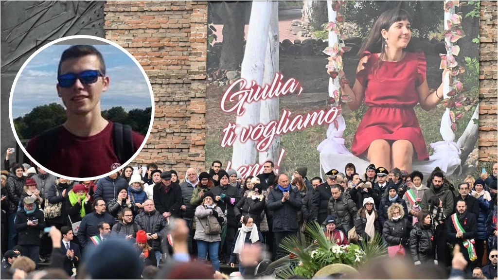 Migliaia di persone ai funerali di Giulia Cecchettin uccisa dall'ex Filippo Turetta (nel fotino)