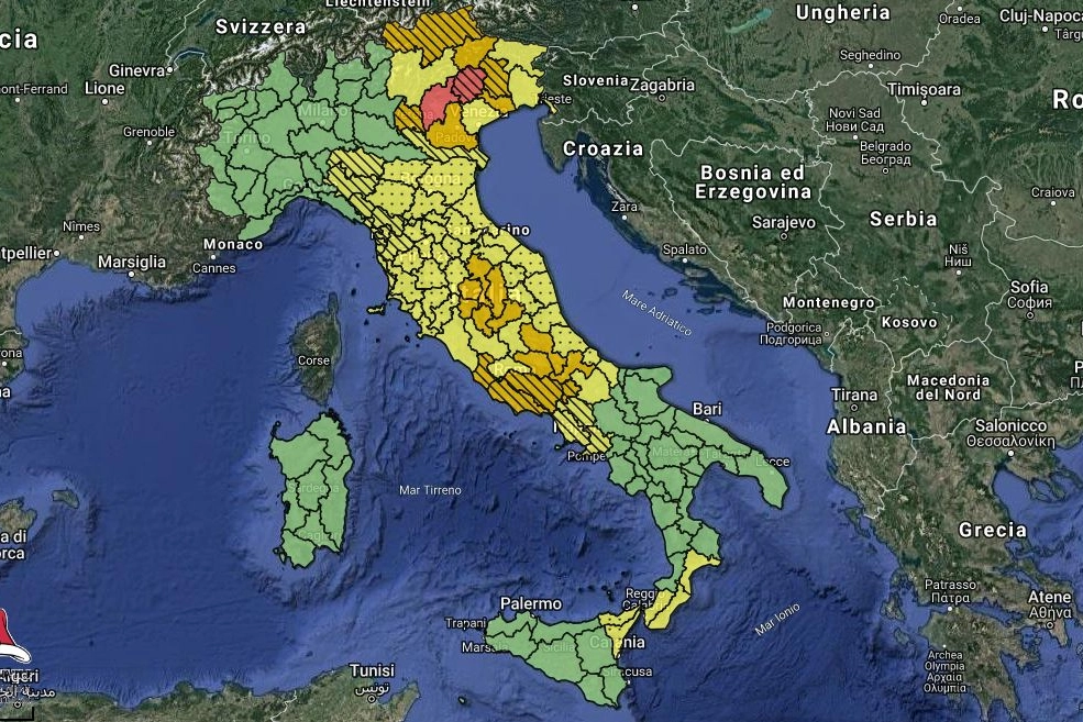 L'allerta meteo della Protezione Civile