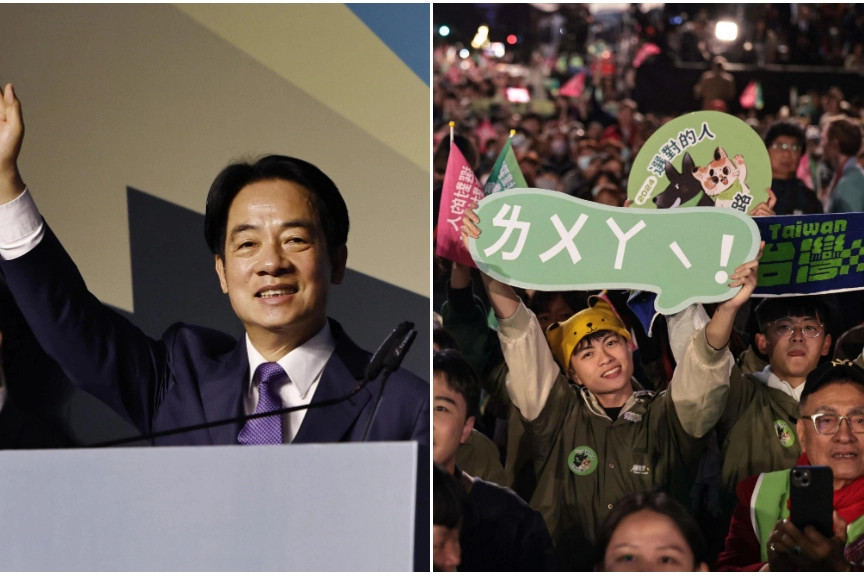 Taiwan, il neoeletto presidente William Lai e i suoi supporter