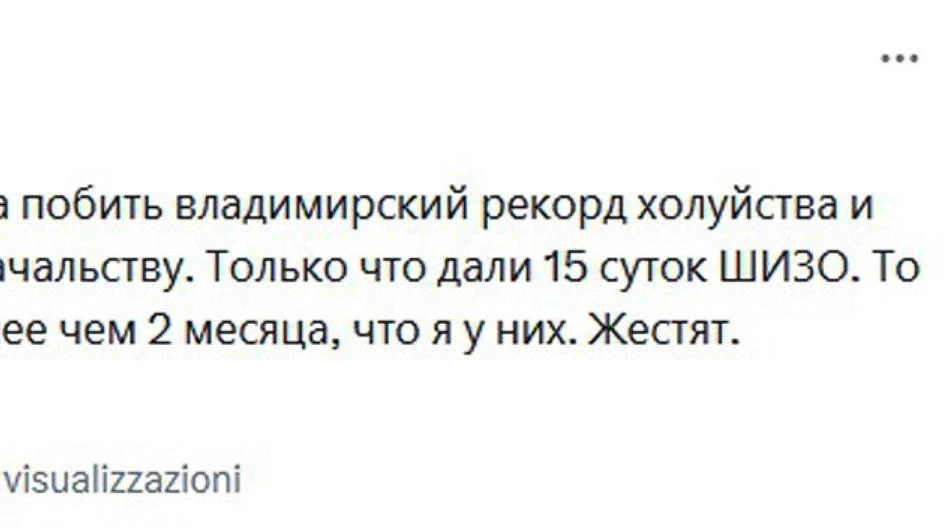 Ultimo messaggio di Navalny, 'in punizione per 15 giorni'