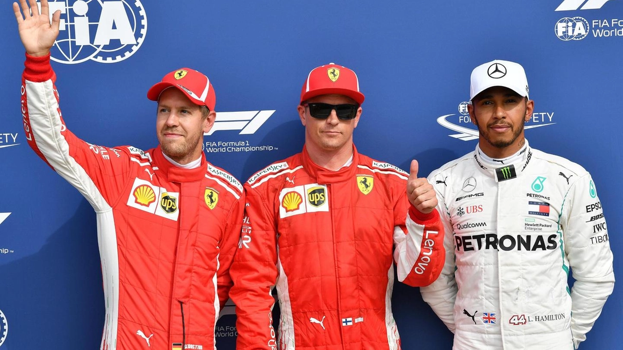 Gp di Monza 2018, da sin. Vettel, Raikkonen e Hamilton (Ansa)