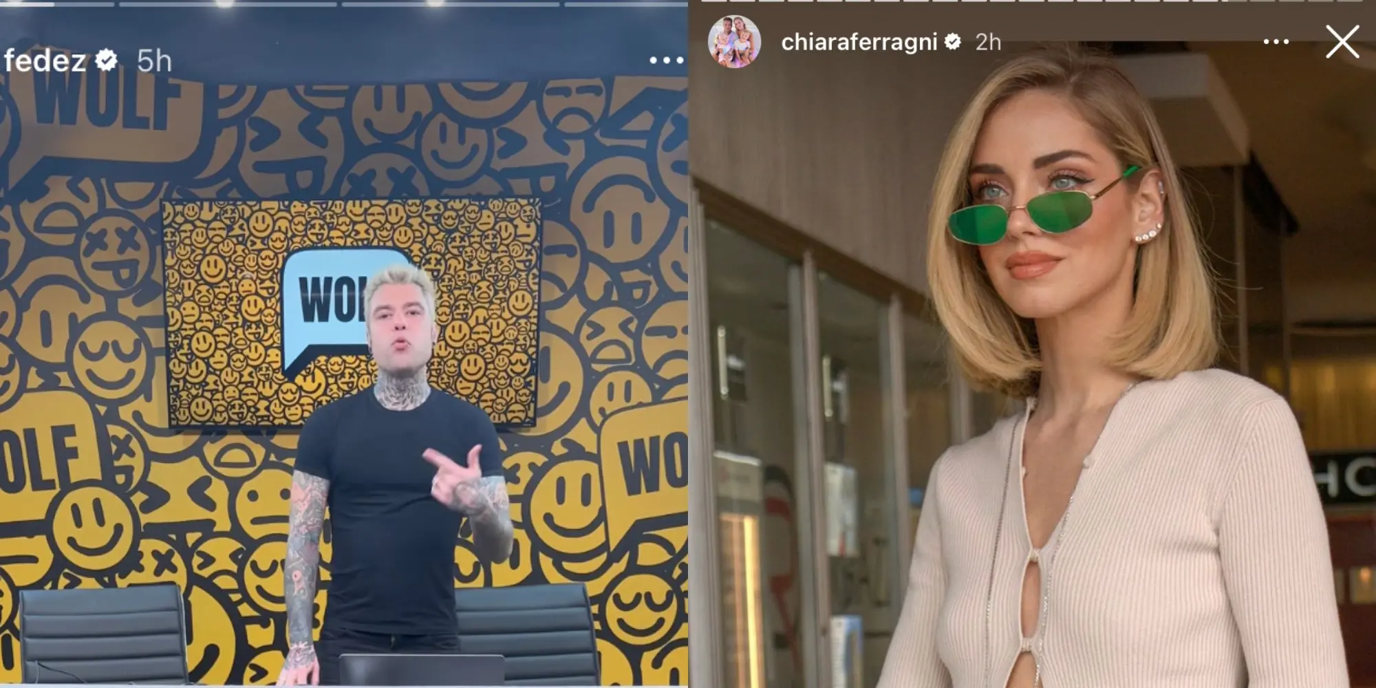 Fedez agitatissimo per il nuovo podcast, nei post di Chiara Ferragni è un fantasma