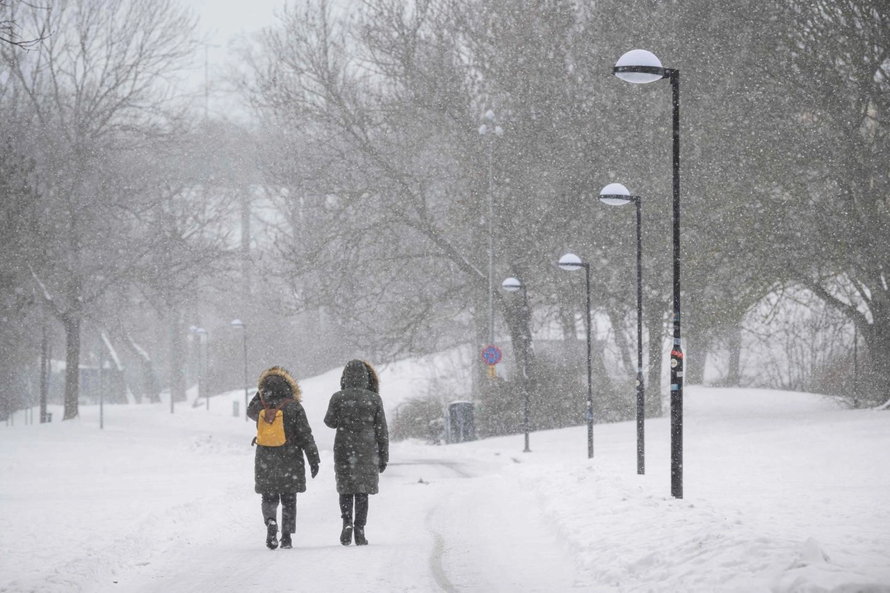 Neve a Stoccolma, Svezia, il 13 marzo (foto Ansa)