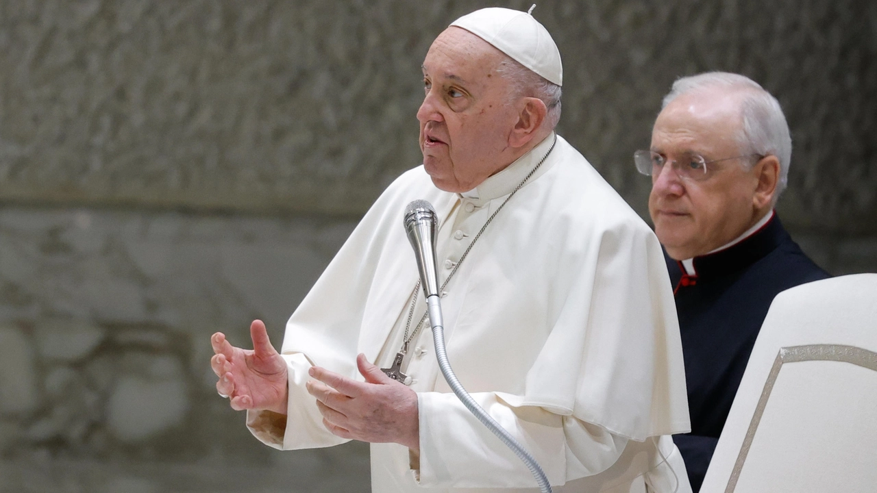 Papa Francesco durante un'udienza generale all'Aula Paolo VI (Ansa)