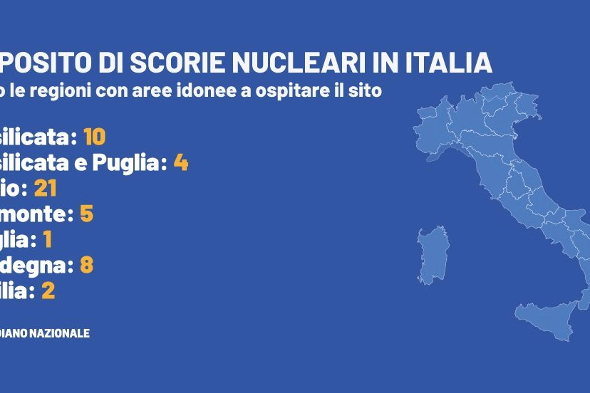 Le regioni con aree idonee a ospitare il deposito di scorie nucleari in Italia