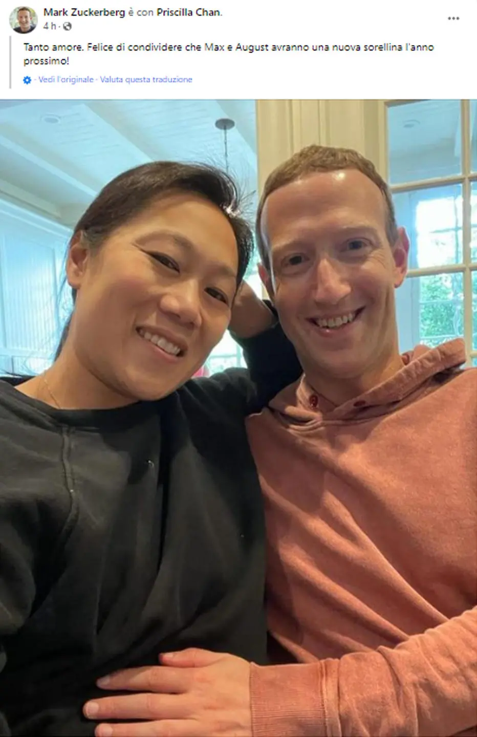 Zuckerberg aspetta il terzo figlio. L'annuncio e la foto su Facebook