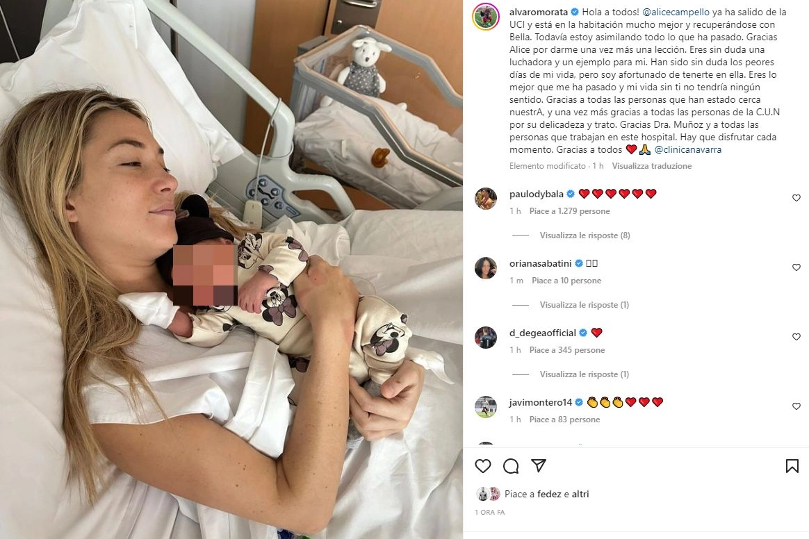 Il post di Morata con Alice Campello assieme alla piccola Bella