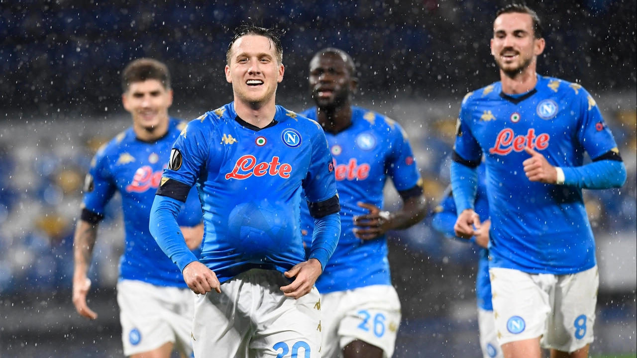 Napoli-Real Sociedad, l'esultanza di Zielinski (Ansa)