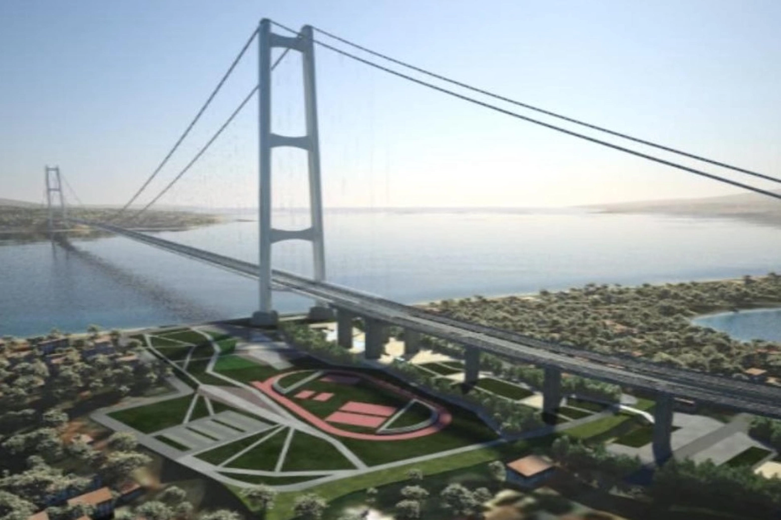 Ponte sullo Stretto di Messina, il rendering del progetto (Ansa)