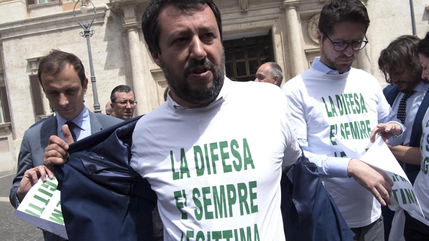 Matteo Salvini manifesta per la legittima difesa (Ansa)