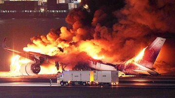 Tokyo, il video dell’aereo in fiamme sulla pista di Haneda: il momento in cui prende fuoco