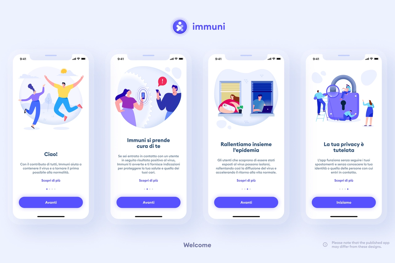 La schermata di benvenuto della app Immuni