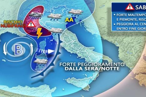 La situazione prevista per sabato (3bmeteo.com)