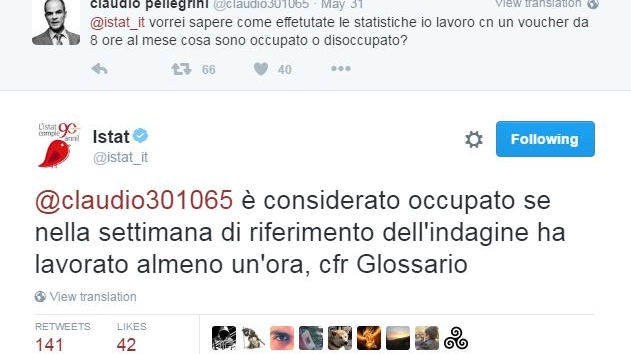 L'Istat risponde al tweet di @claudio301065