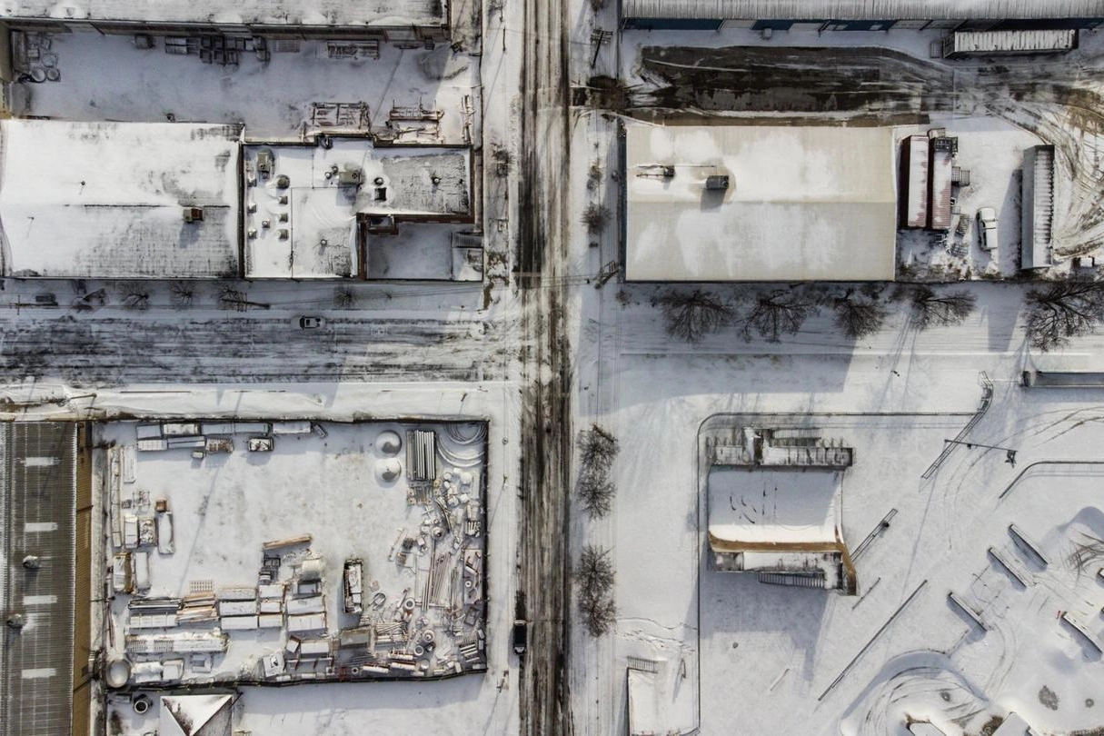 Una foto aerea di Louisville, in Kentucky, nella morsa di neve e gelo (Ansa)