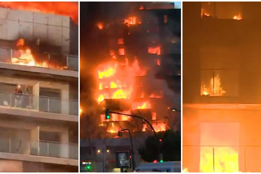 Valencia, maxi incendio palazzo di 14 piani (Ansa)