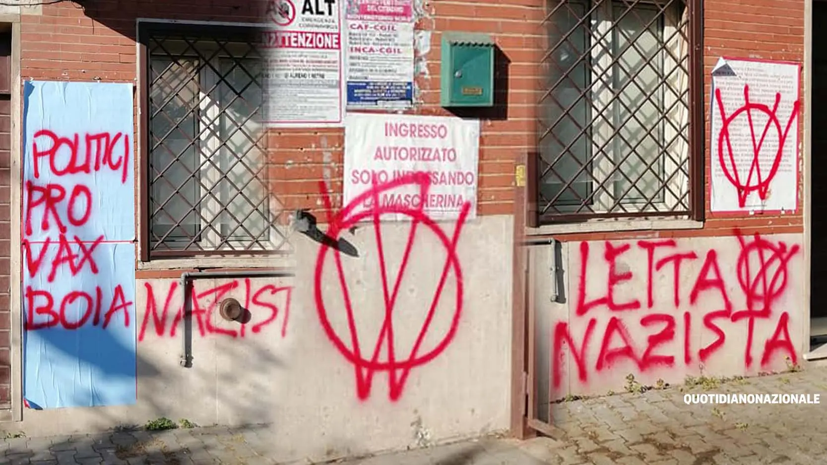 Vandalizzata sede Pd di Monterotondo, attacchi a Letta. "Politici pro-vax nazisti"