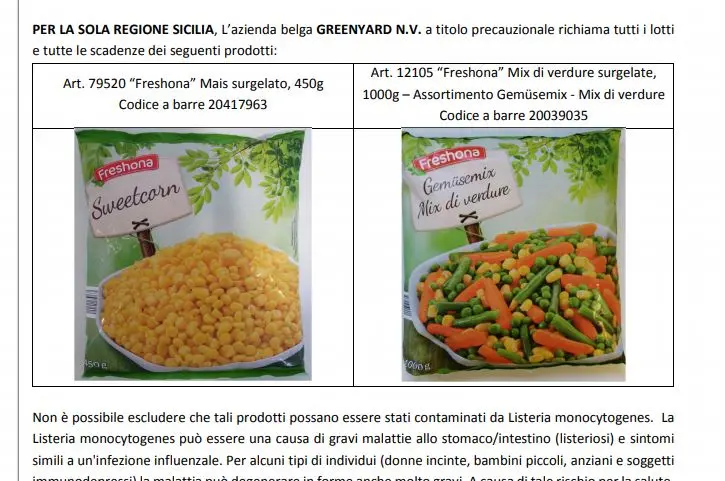 Listeria, verdure e mais a rischio. Ecco i surgelati ritirati in Italia ed Europa