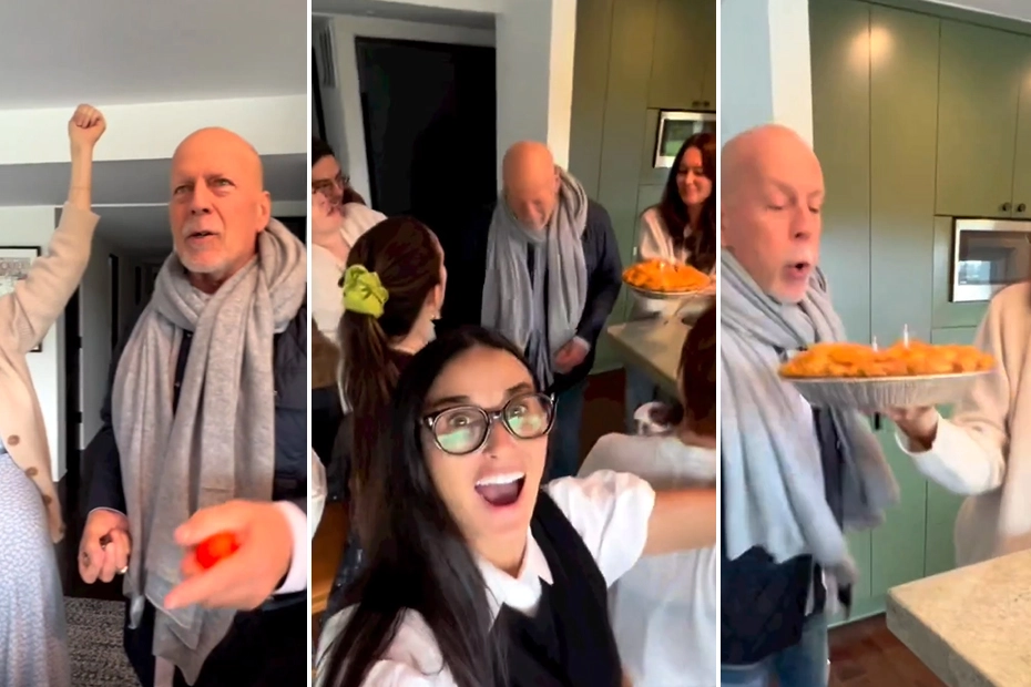 Bruce Willis festeggiato da Demi Moore e dalla moglie Emma per il suo 68esimo compleanno