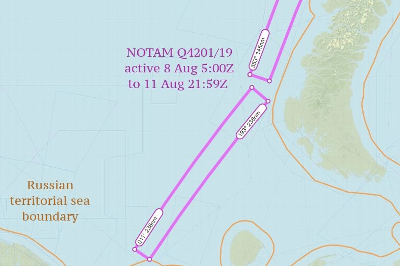 L'area su cui era stato emesso il 'Notam'