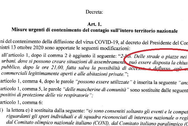 Il passaggio del Dpcm sul coprifuoco