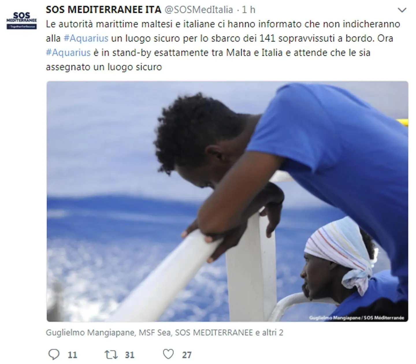 "Aquarius a Malta, cinque paesi accoglieranno i 141 migranti"