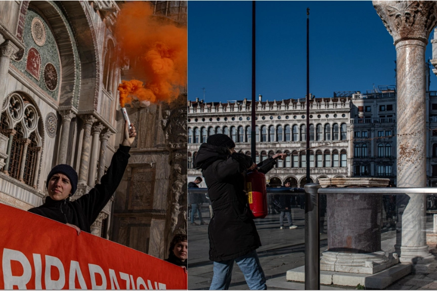 Attivisti di Ultima Generazione alla basilica di San Marco a Venezia