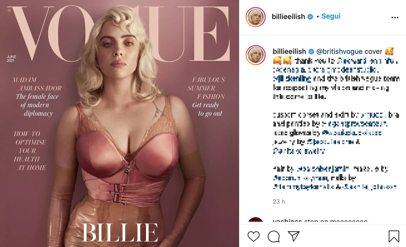 Billie Eilish in lingerie per Vogue. "Dipende tutto da ciò che ti fa sentire bene"