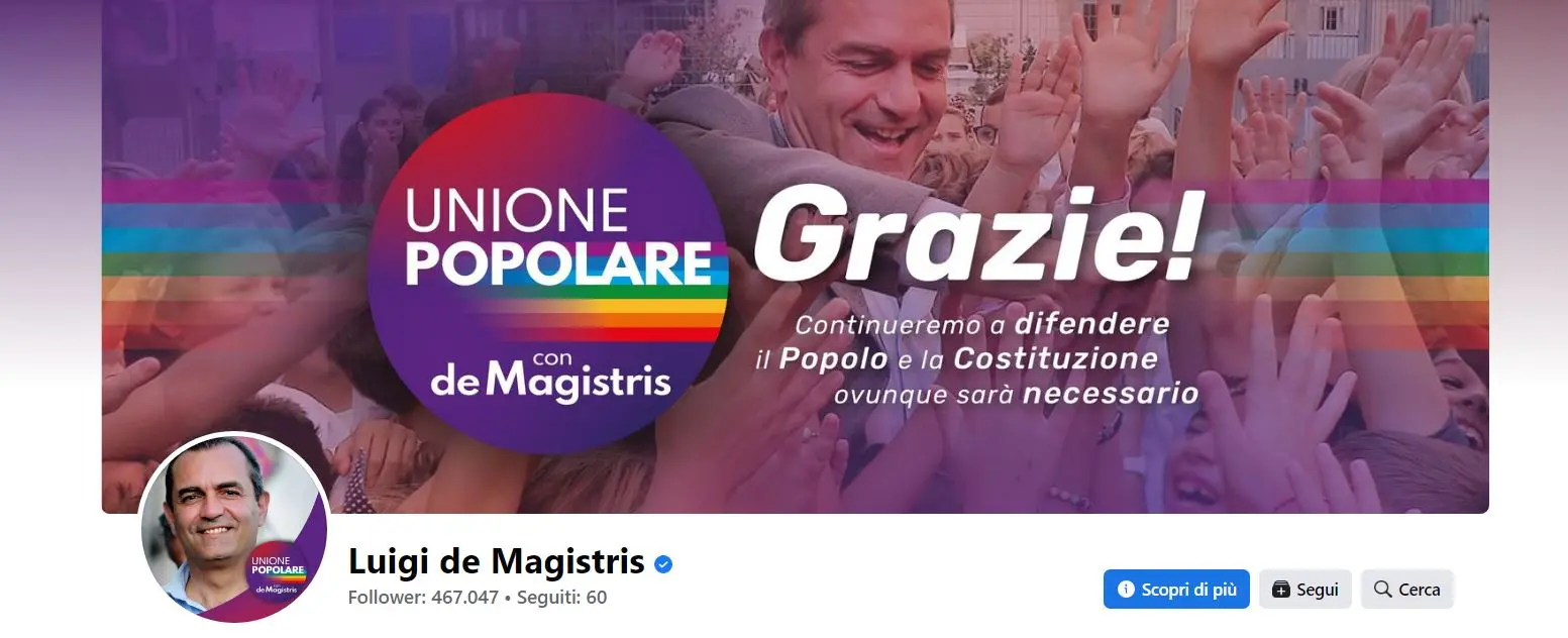 Bloccata la pagina Facebook di Luigi de Magistris: "L'ultimo post sul Governo Meloni"